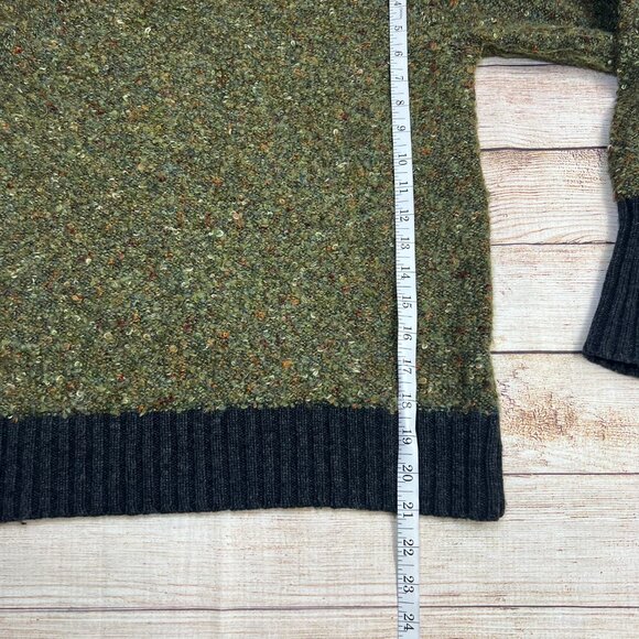 Cynthia Rowley Green Speckled Turtleneck Sweater Small Charcoal Trim Cozy - Picture 4 of 11